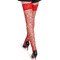 Панчохи в сіточку Star Night з мереживною коронкою та стразами, червоні, XS-M