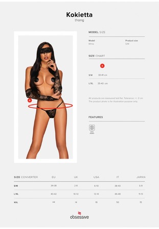 Стрінги з аплікацією на попі у вигляді метелика Obsessive Kokietta чорний, S/M