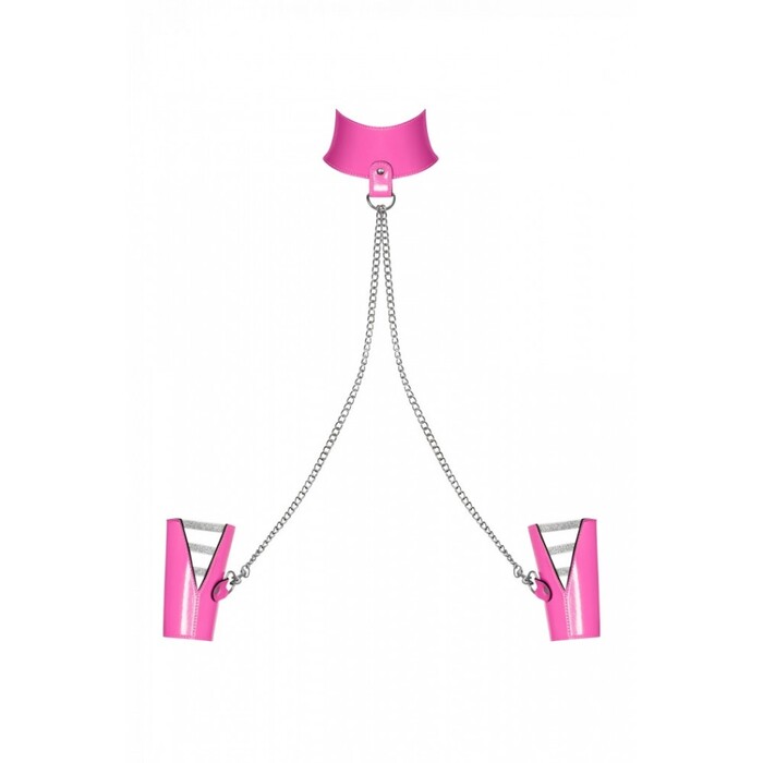 Комплект чокер с наручниками Obsessive Lollypopy Cuffs One Size Розовые