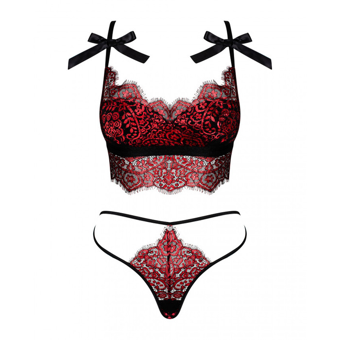 Комплект мереживної білизни, Obsessive Redessia, червоний, S/M