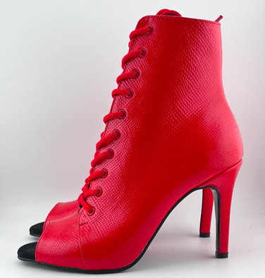 Профессиональные ботильоны для High Heels Premier из натуральной кожи, модель 'Красная змея', с открытым носком и шнуровкой, красный цвет